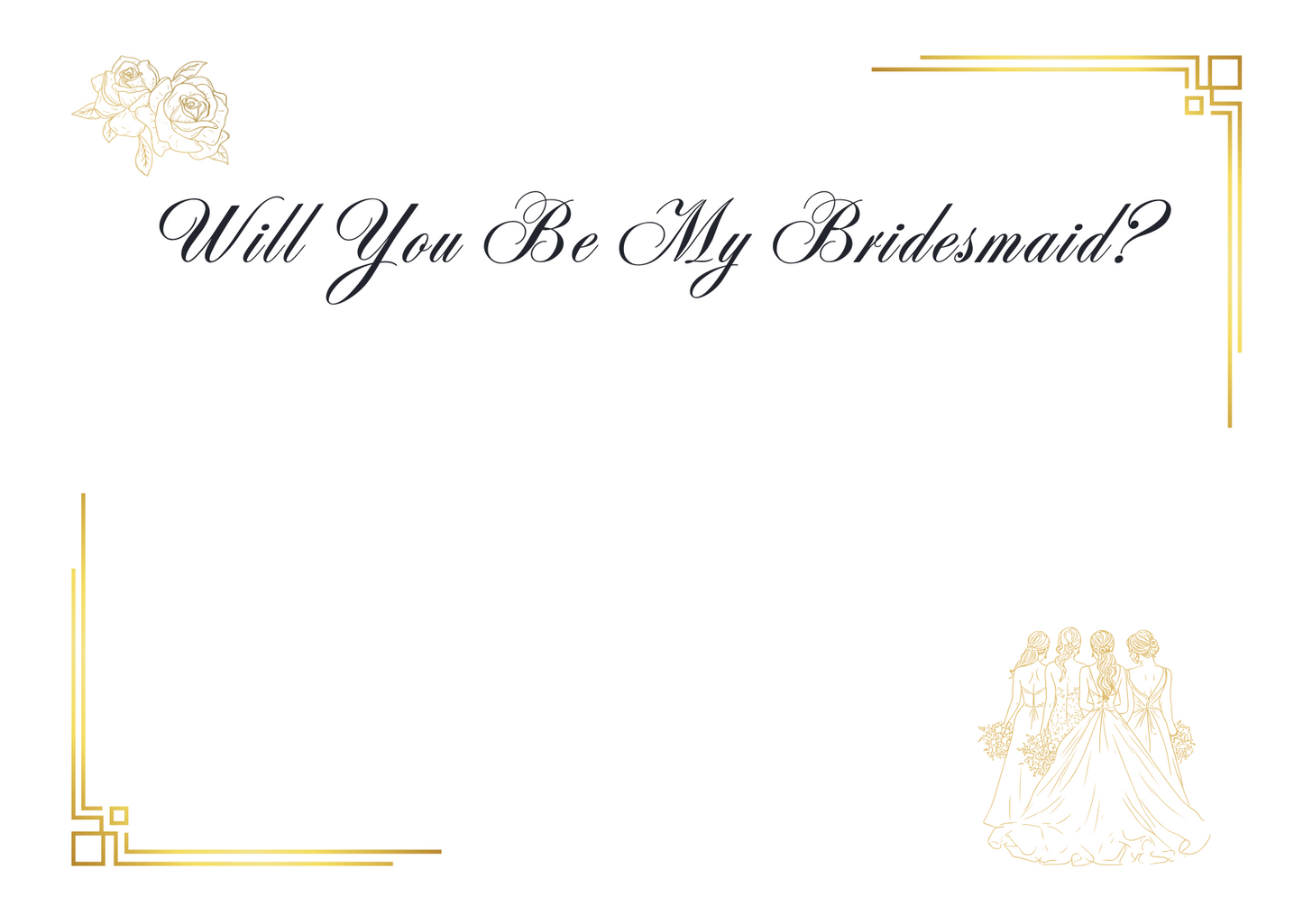 Card with 'Will You Be My Bridesmaid?' text and decorative elements on a white background