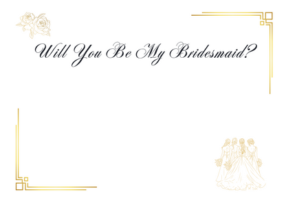 Card with 'Will You Be My Bridesmaid?' text and decorative elements on a white background