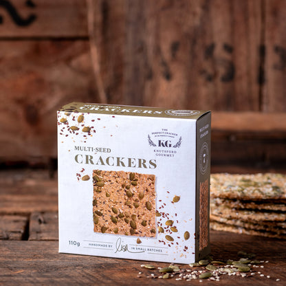 A box of KG Knitwear Gourmet multi-seed crackers 