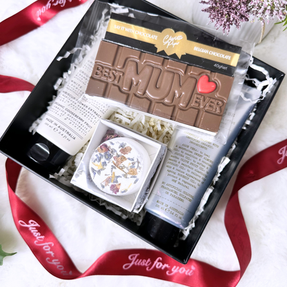 Mum’s Pamper and Glow Gift Box with skincare and chocolate